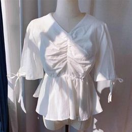 Womens Blouses Summer Tops Femme Casual Women Shirt White Short Sleeve Cotton Girls women Blouse Oversize Blusas Solid Loose 210423