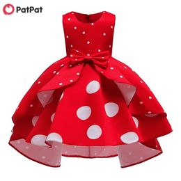 Happy Year Baby / Toddler Girl Sweet Polka Dots Irregular Short-sleeve Party Dress 210528