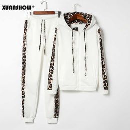 XUANSHOW Autumn Winter Hot Selling Women Casual Sportswear Hoodies long-sleeved Suit Sexy Leopard Patchwork Ladies Tracksuits Y0625