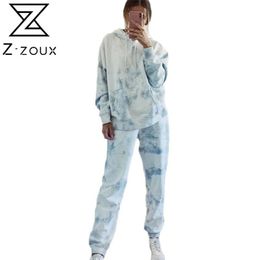 Women Sets Dye Gradient Printing Sweat Suits Loose Casual Sweatsuits Home Wear Two Piece Set Top And Pants 210513