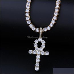 Pendant Jewelrygold Sier Colour Bling Cz Cross Iced Out Cubic Zirconia Necklaces & Pendants For Men Women Charmjewelry Drop Delivery 2021 Dju