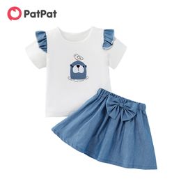 Summer 2pcs Baby Girl Short-sleeve Animal & Whale casual Suit-dress 210528