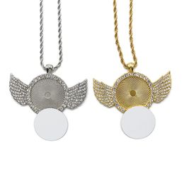 3pcs sublimation blank angel wing necklaces metal pendants heat tranfer printing sublimation necklace