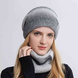 Knitted Winter Slouchy Beanie Hat Oversized Ski Cap Baggy Slouch Hats 2 Pack Style Stretch Trendy Ribbed Chunky Cap Y21111