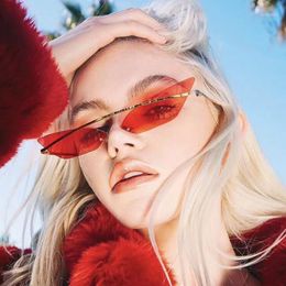 Small Narrow Sunglasses Sun glass For Women Brand Rimless SunGlass brand designer UV400 Red Shades 11