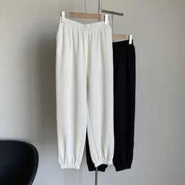 Fashionable Cool Elastic Waist Pants Women Summer Korean Casual Black White Sweat 210607