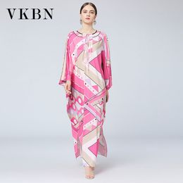 VKBN Autumn Dress Women Up Large Size Loose Batwing Sleeve O-Neck Office Lady Dresses for Women Party Fashion 210507