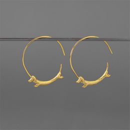 Hoop & Huggie 2021 Fashion Women Fun Lovely Flying Dachshund Dog Big Round Earrings Cute Cartoon Jewelry