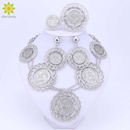 Africa Nigeria Dubai Wedding Fashion Jewellery Sets Silver Plated Necklace Earrings Bracelet Ring Charming Women Party Jewellery Set H1022