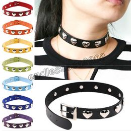 Love Sexy Hot Punk Harajuku Collar Necklace Heart PU Leather Choker Punk Goth Handmade Neck Jewellery gothic women Fashion