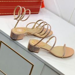 Design di lusso 2021 estate nuove scarpe da donna diamante con serpente avvolgente sexy tacco alto tacco spesso sandali rossi netti