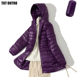 7XL Women's Packable Down Coat Lightweight Plus Size Puffer Jacket Hooded Slim Warm Outdoor Sports Travel Parka Outerwear 211216