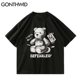 Tees Shirts Streetwear Summer Toy Bear Print Short Sleeve T-Shirts Harajuku Cotton Casual Hip Hop Fashion Tshirts Tops 210602