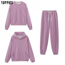 toppies 2020 autumn womens hooded sweatshirts casual tracksuit tops +pants jogger two piece set streetwear Y0625