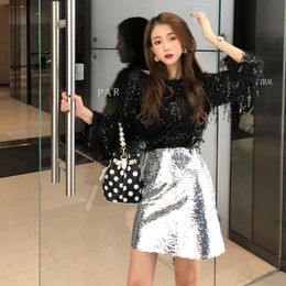 Two Pice Set Top And Skirt 2021 Sexy Nightclub 2 Piece Suits Tassel Sequins Mini Fashion Women Matching Outfits Women's Pants