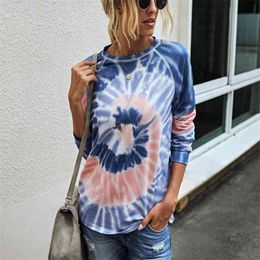 Printed Tie Dye Hoodless Women's Fall Casual Loose Collar Long Sleeves Stitching Various Color Self Cultivation Comfortable 210522