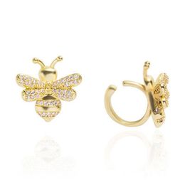 Karopel Fashion Gold Exquisite Zircon Bee Hoop Earrings Clip For Men & Women Lady Jewellery Huggie