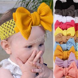 Solid Colour Handmade Crochet Elastic Headband Baby Big Bows Hairband Cute Bowknot Hair Accessories Toddler Clothing Decoration