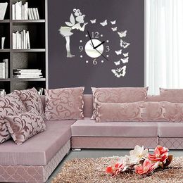Wall Stickers Creative Clock Diy Mirror Decorative With Butterfly Paste Small