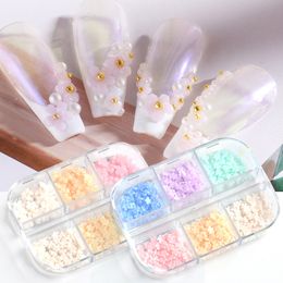 6 Grid Discolor 3D White Flower Nail Accessories Resin Rhinestone Charms Pigment Stone DIY Nails Art Beads Manicure Tools