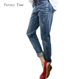 Boyfriend Jeans For Women Vintage Distressed Regular Spandex Ripped Denim washed Pants Woman C1028 210809
