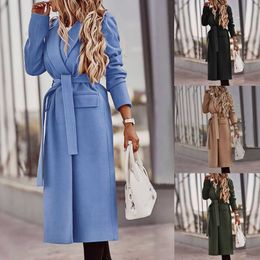 Women's Jacket Loose Lapel Cardigan Solid Color Winter Fashion Female Long Sleeve Mid-Length Woolen Coat Warm Outwear 210930