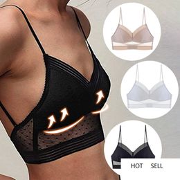 2021 New Sexy U Backless Invisible Bra Underwear Without Stones Thin Triangle Cup Bra With Lace Mesh Wireless Bra Women Lingerie