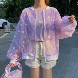 Korean Style Loose Flower Printed Thin Jacket Sunscreen Women Long Sleeve Casual Sunscreen Jacket Veste Femme 211025