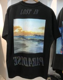 Men's T-Shirts Ask short sleeve California wave photo reflective Colour Sanskrit sunset print loose cotton men's and women's T-shirt