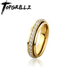 TOPGRILLZ 2021 Rotatable Stainless Steel Iced Out Micro Pave Hip Hop Punk Ring Party Jewellery Accessories For Men