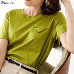 Casual Women Cotton T Shirt Summer Solid Tops Tees Korean Chic Soft T-shirts Aesthetic Clothes Ropa De Mujer 210519