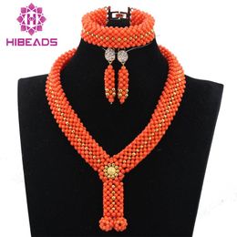 Earrings & Necklace Handmade Chunky Coral Gold African Beads Jewellery Set Nigerian Bridal For Brides 2021 CNR758