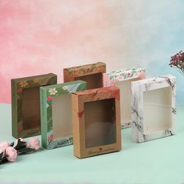 2022 gift box cake designs 10 pz FAI DA TE KRAFT MARBING DESIGN DESIGN Regalo Box Box Cake Casa Party Bomboniere per matrimoni Favori