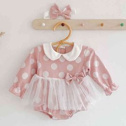 Spring Autumn Toddler Clothing Baby Girls Dot Bowknot Rompers Kids Girl Long Sleeve 210429