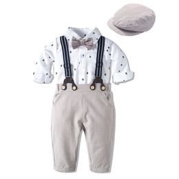 Romper Giyim Seti Erkek Bebek Için Şapka Beyefendi Çizgili Yaz Uzun Kollu Giysi Takım Elbise Toddler Çocuk Bodysuit Set Bebek 20220225 H1