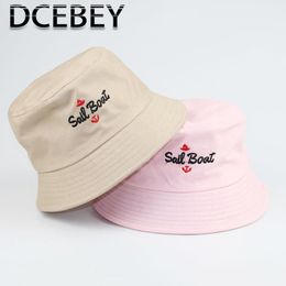 Cloches Letter Embroidery Bucket Hat For Women Men Cotton Spring Summer Print Fisherman Hats Caps Sunscreen Lovers Flat Sun