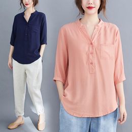 Women's T-Shirt Women Cotton Linen Blouses 2021 Summer Vintage Casual Womens Tops And Plus Size Loose Tee Shirt Femme