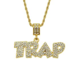 Pendant Necklaces Hip Hop Rhinestones Paved Bling Iced Out TRAP Letter Pendants Necklace For Men Rapper Jewellery Drop