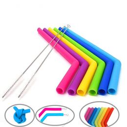 Silicone Straws Set 25cm Length Diameter 12mm/7mm Straight and Bent Bubble Tea Drinking Pipe With Steel Cleaning Brush BPA-free Reusable