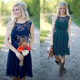 Cheap Lace Country Bridesmaid Dresses 2021 Navy Blue Short Bridesmaids Dress Knee Length Maid Honor Gowns Under 100 Sexy Lace Party Dresses