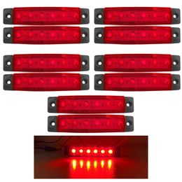 10Pcs Red 12V 24V 6 LED Side Marker Lights Car Bulbs Turn Signal Clearance Lamps Side Lights For Truck Trailer