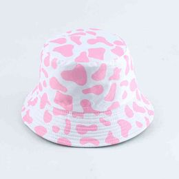 Bucket Hat Cow Pink Women Reversible Summer Sun Beach UV Protection Hip Hop Breathable Cap Outdoor Holiday Accessory G220311