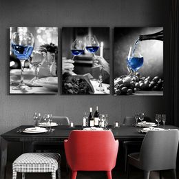 Romantic Black White Wine Glasses Modern Canvas Art Wall Pictures Gallery Dining Room Bar Home Decoration Poster