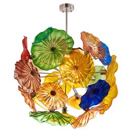 High Quality Multicolor Modern Wall Art LED Pendant Lamps Ceiling Lights Murano Glass Flower Chandeliers