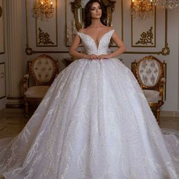 Elegant White Pearls Wedding Dresses Lace Appliques Ball Gown Heavy Beaded Bridal Gowns Modern vestido de novia