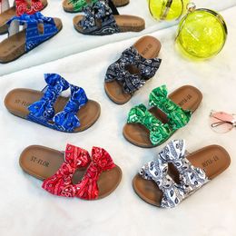2020 Foreign Trade Summer Fashion Print Bow Casual Flat Heel Slippers Women Wear Cross-border White Red Green Blue Black Slippers