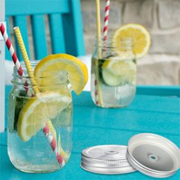 70MM 86MM Mason Jar Lids 304 Stainless Steel Mason Jars Straw Lid Storage Bottles Covers With Straw Hole