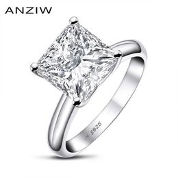 ANZIW 925 Sterling Silber 3 Carats Princess Cut Engagement Ring für Frauen Sona Simulated Diamond Jubiläum Solitaire Ring Y0723