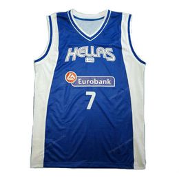 Custom Vassilis Spanoulis #7 Team Greece Hellas Basketball Jersey Blue Size S-4XL Top Quality Jerseys