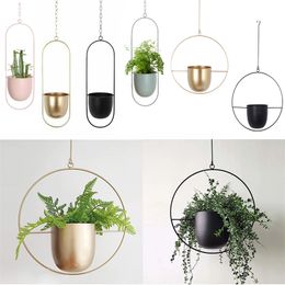 Iron Hanging Pots Flower Planter Basket Wall Swinging Mount Pot Chain Plant Decorative for Home Balcony Decoration 211130